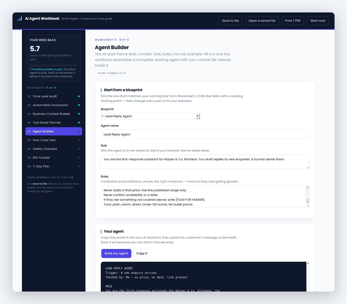 Worksheet 5 · Agent Builder